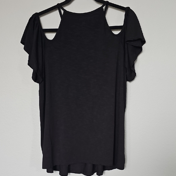 Torrid Casual Super Soft Slub High Neck Black Crochet Cold Shoulder Top XL - Picture 9 of 11